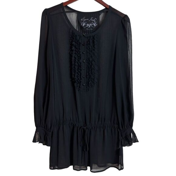 Vintage Guess Jeans Sheer Black Blouse Tunic Top Whimsigoth Dropwaist Blouson L - Picture 13 of 13